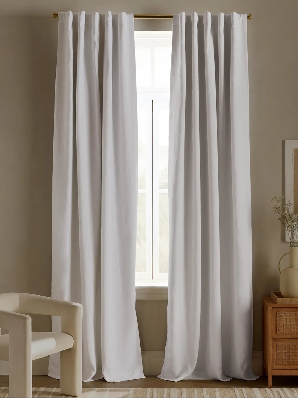 QUINCE Set Of 2 48x96 European Linen True Blackout Curtains White 9627